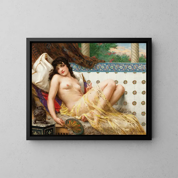 Odalisque con ventaglio - Guillaume Seignac — quadro incorniciato alla parete