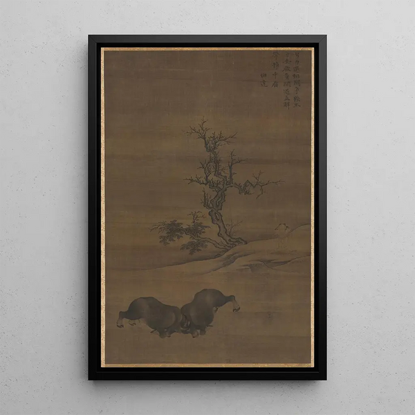 Garçons de troupeau e bufalo nel paesaggio - Guo Min — quadro incorniciato alla parete