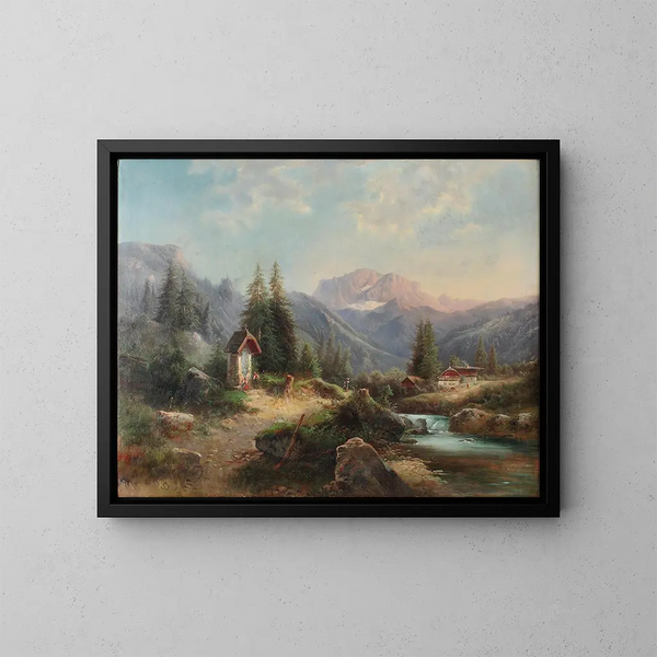 Paesaggio di Bach con figure - Gustav Barbarini — quadro incorniciato alla parete