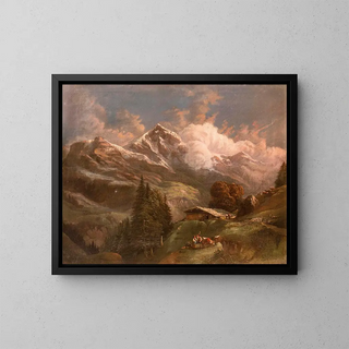 Gustav Barbarini - Belebte Hochalm mit Blick auf Alpengipfel.webp