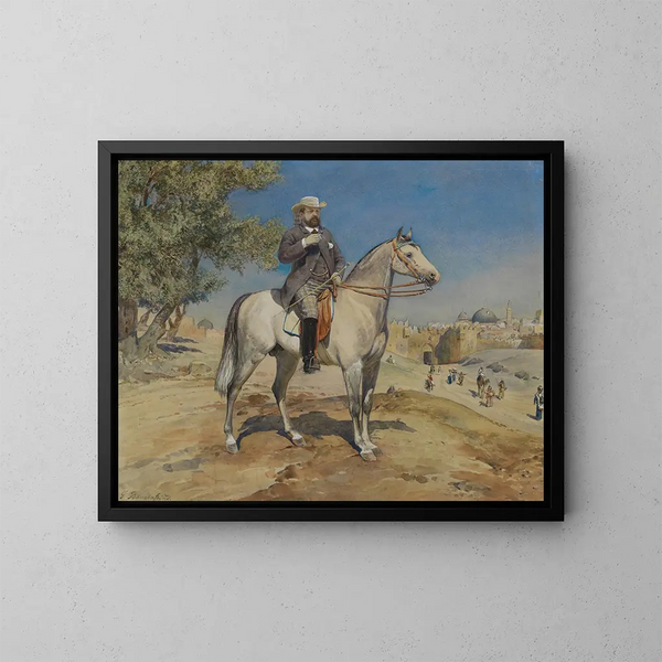 Un cavaliere vicino a una porta di Gerusalemme - Gustav Bauernfeind — quadro incorniciato alla parete