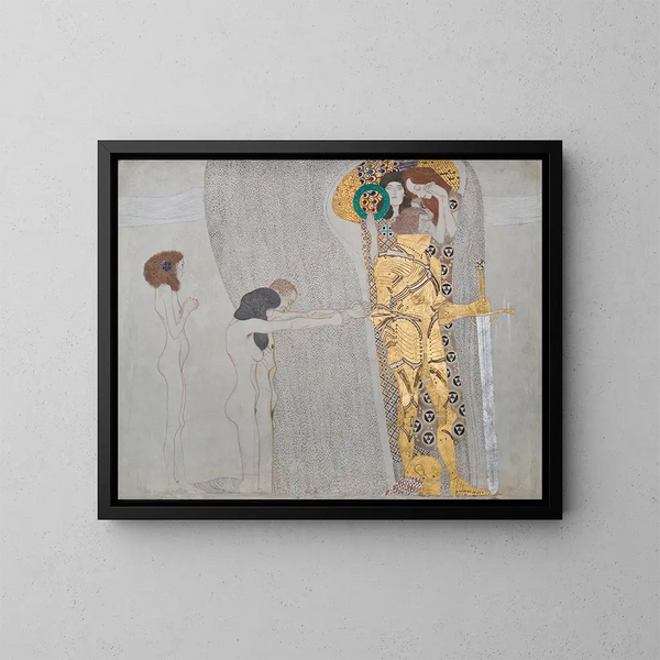 Fresco di Beethoven: Le sofferenze dell'umanità debole e Il forte ben custodito, pannello 3 parete laterale sinistra - Gustav Klimt — quadro incorniciato alla parete