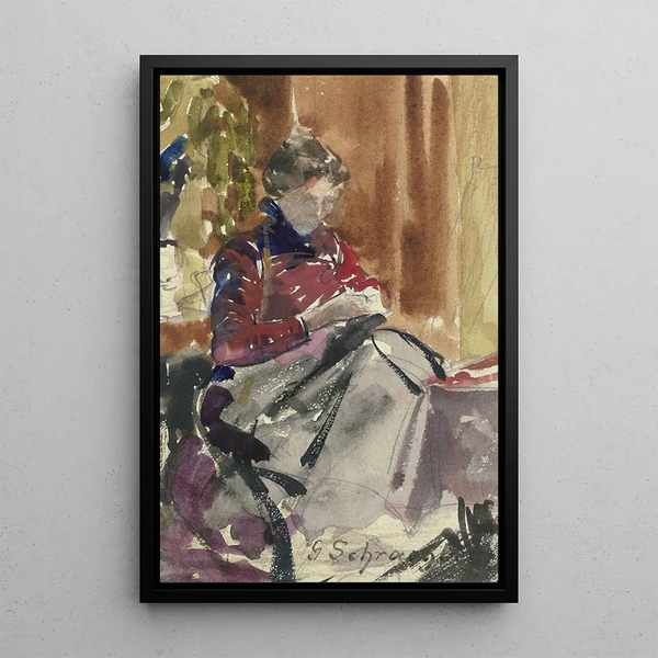 Ritratto della donna dell'artista - Gustav Schrägle — quadro incorniciato alla parete