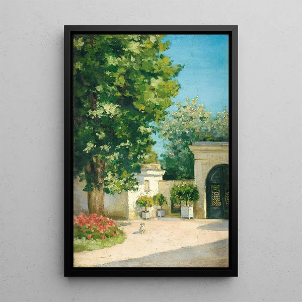 Yerres depuis l'Exdre, le porche de la demeure familiale - Gustave Caillebotte — quadro incorniciato alla parete