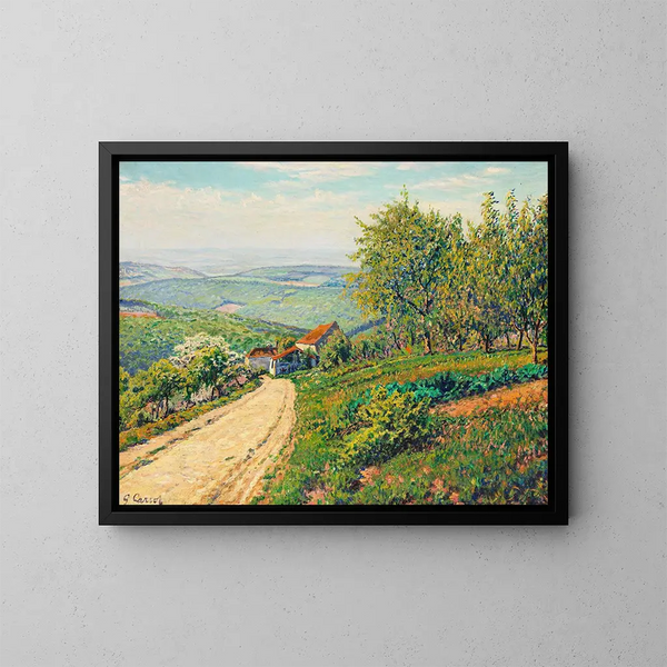 Pente con sentiero attraverso il paesaggio estivo verso la valle - Gustave Cariot — quadro incorniciato alla parete