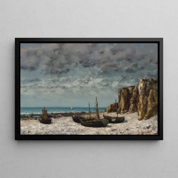 Bateaux su una spiaggia, Étretat - Gustave Courbet — quadro incorniciato alla parete