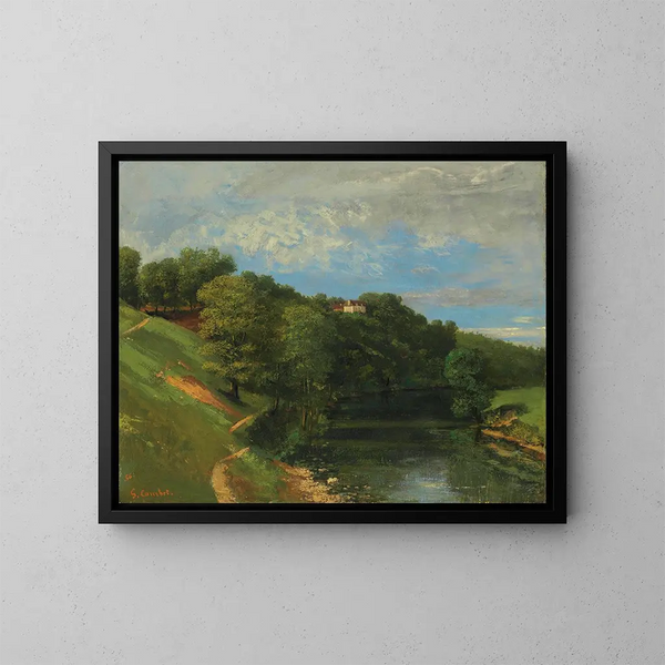 Château au bord de la rivière - Gustave Courbet — quadro incorniciato alla parete