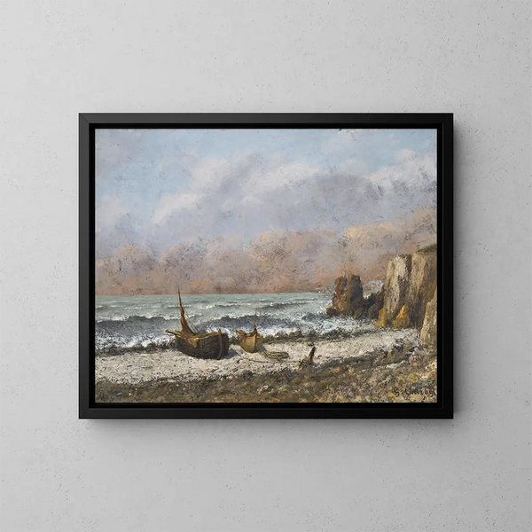 Due barche sulla spiaggia - Gustave Courbet — quadro incorniciato alla parete