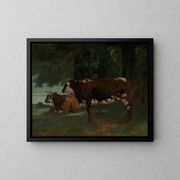 Due mucche dal mantello marrone - Gustave Courbet — quadro incorniciato alla parete
