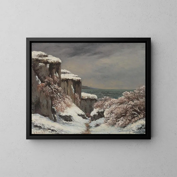 Falesie sul mare sotto la neve - Gustave Courbet — quadro incorniciato alla parete