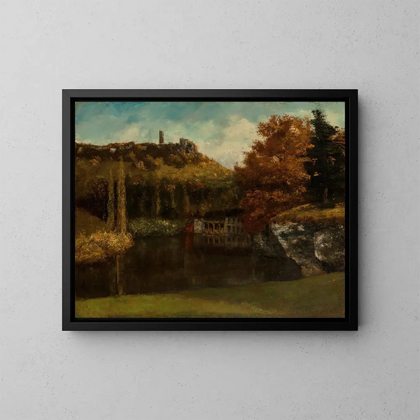 Le Lavoir, vista e rovine del castello di Sceaux-en-Vallée - Gustave Courbet — quadro incorniciato alla parete