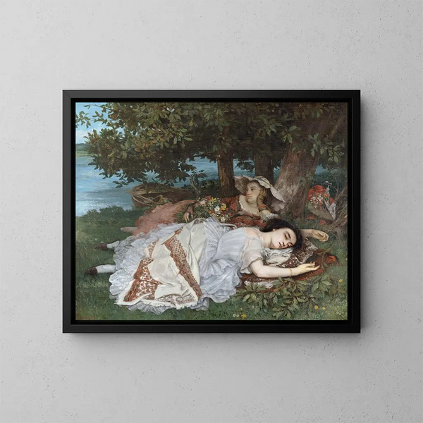 Le ragazze sulle rive della Senna - Gustave Courbet — quadro incorniciato alla parete