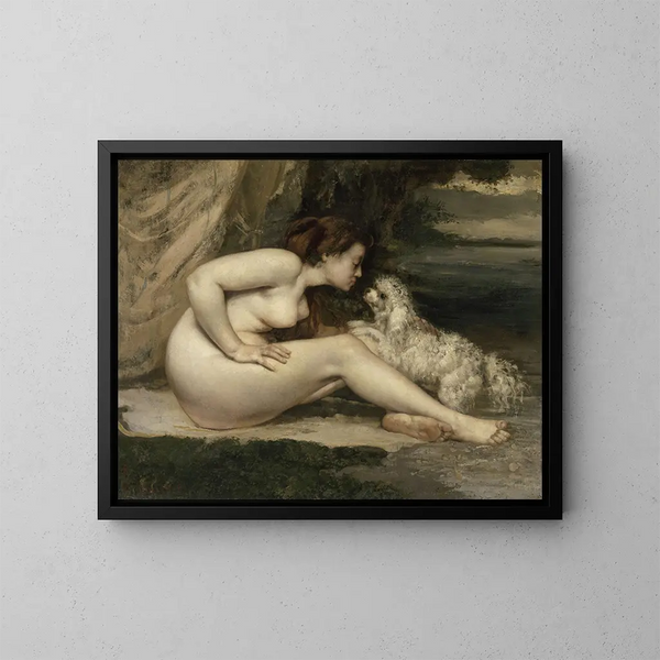 Donna nuda con un cane - Gustave Courbet — quadro incorniciato alla parete