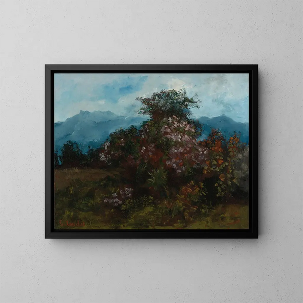 Paesaggio con massiccio fiorito - Gustave Courbet — quadro incorniciato alla parete