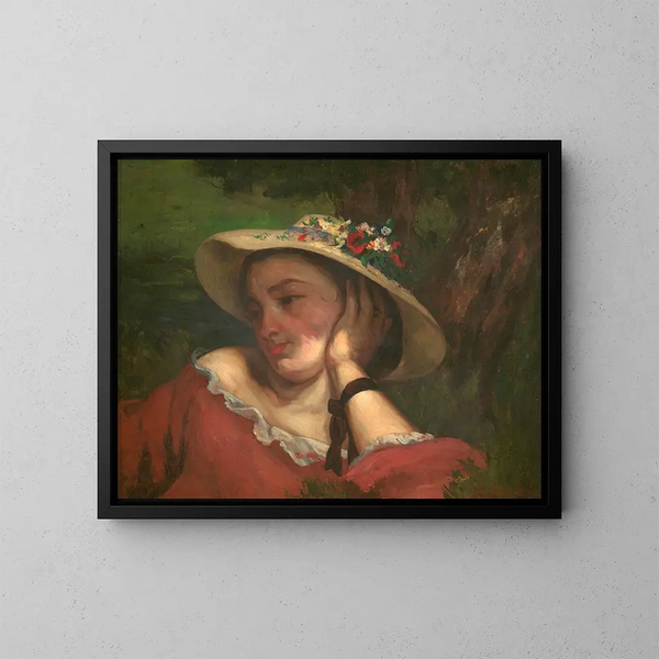 Donna con fiori sul cappello - Gustave Courbet — quadro incorniciato alla parete
