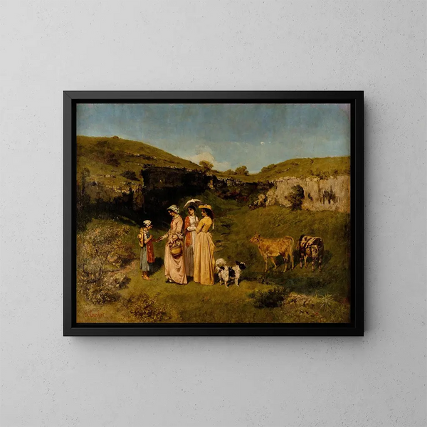Giovani Ragazze del Villaggio - Gustave Courbet — quadro incorniciato alla parete