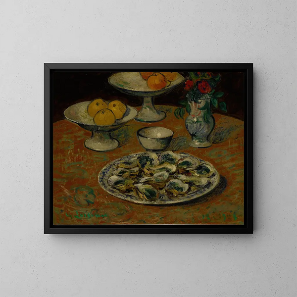Nature morte con ostriche, frutta e fiori - Gustave Loiseau — quadro incorniciato alla parete