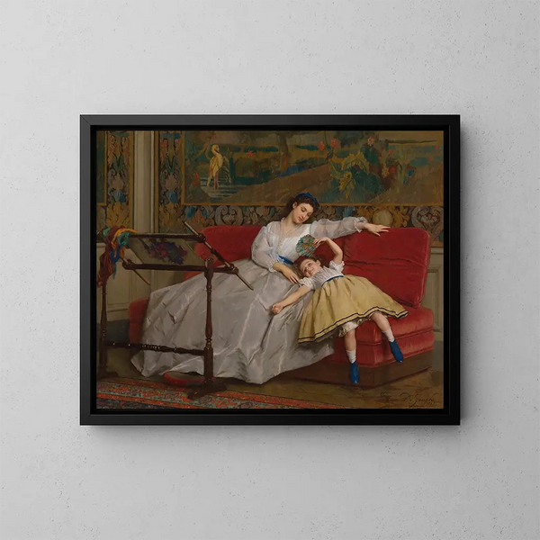 Madre con la sua giovane figlia - Gustave Léonard de Jonghe — quadro incorniciato alla parete