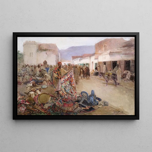 Il venditore di tappeti - Gustavo Simoni — quadro incorniciato alla parete