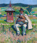 Highlander con una bandura su sfondo paesaggistico - Gustav Pillati — vista dell’opera