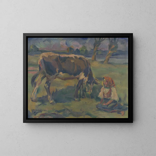 Gustv Mall - A Little Girl with a Cow.webp