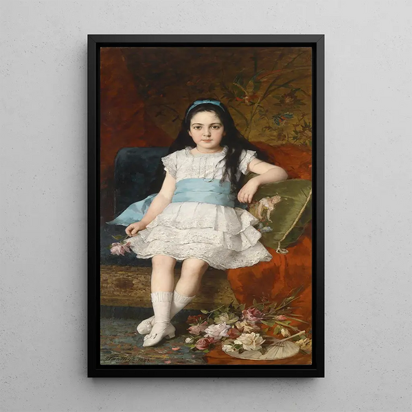 Portrait d'une fille en robe blanche avec une ceinture bleue - György Vastagh — quadro incorniciato alla parete