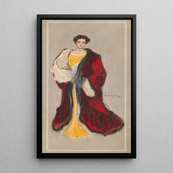 Femme en robe jaune et manteau rouge - Hamilton King — quadro incorniciato alla parete