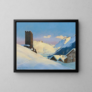 Paesaggio invernale vicino a Hospental - Hans Beat Wieland — quadro incorniciato alla parete