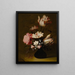 Nature morte con tulipani, peonie, anemoni, giacinti e altri fiori in un vaso di vetro su un davanzale in pietra - Hans Bollongier — quadro incorniciato alla parete