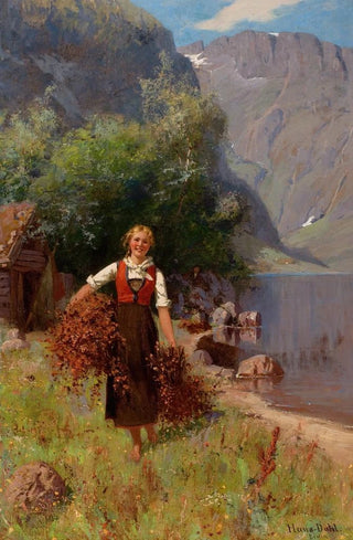 Hans Dahl - Girl in a Fjord Landscape.webp