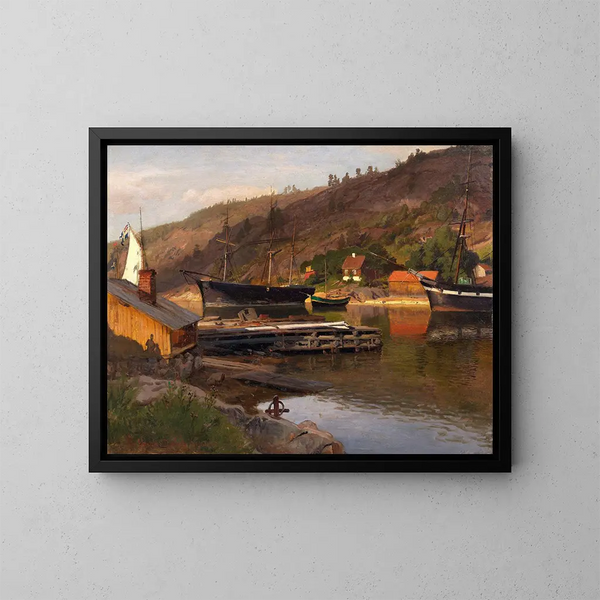 Quai de débarquement Husvik Drøbak - Hans Gude — quadro incorniciato alla parete