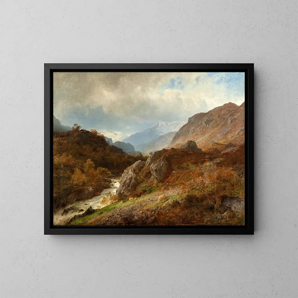 Paesaggio di montagna - Hans Gude — quadro incorniciato alla parete