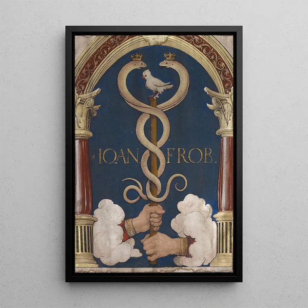Emblème dell'editore di libri di Basilea Johann Froben - Hans Holbein il Giovane — quadro incorniciato alla parete