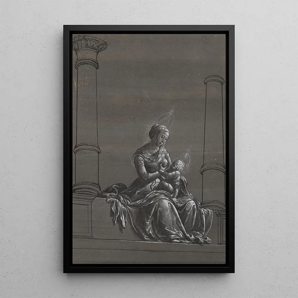 Marie con il Bambino tra le colonne - Hans Holbein il Giovane — quadro incorniciato alla parete