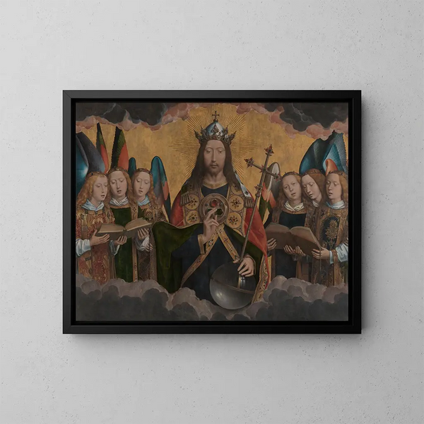 Dio Padre con angeli cantanti - Hans Memling — quadro incorniciato alla parete