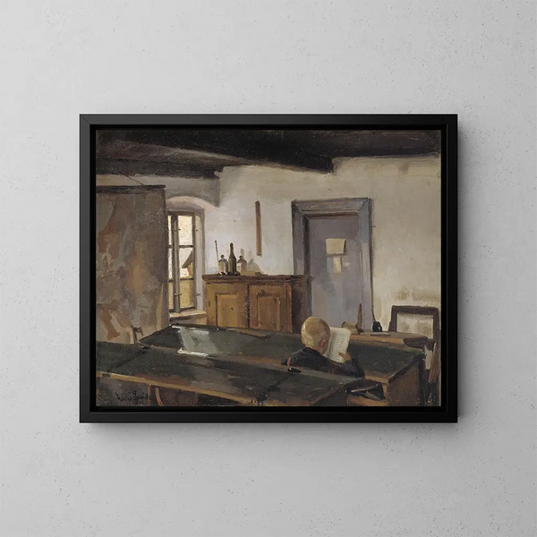 In una classe con un ragazzo che legge - Hans Smidth — quadro incorniciato alla parete