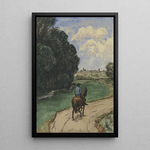 Cavalier sur un chemin en lisière de forêt - Hans Thoma — quadro incorniciato alla parete