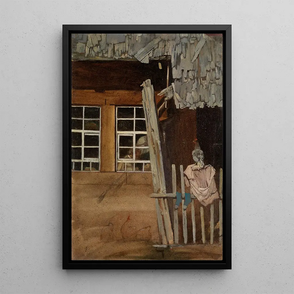 Coin de maison paysanne avec clôture de jardin et poule - Hans Thoma — quadro incorniciato alla parete