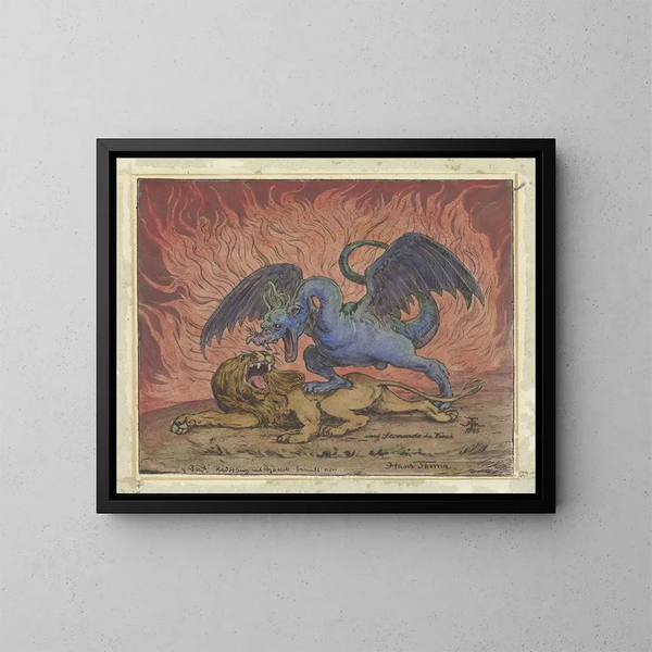 Drago e leone - Hans Thoma — quadro incorniciato alla parete