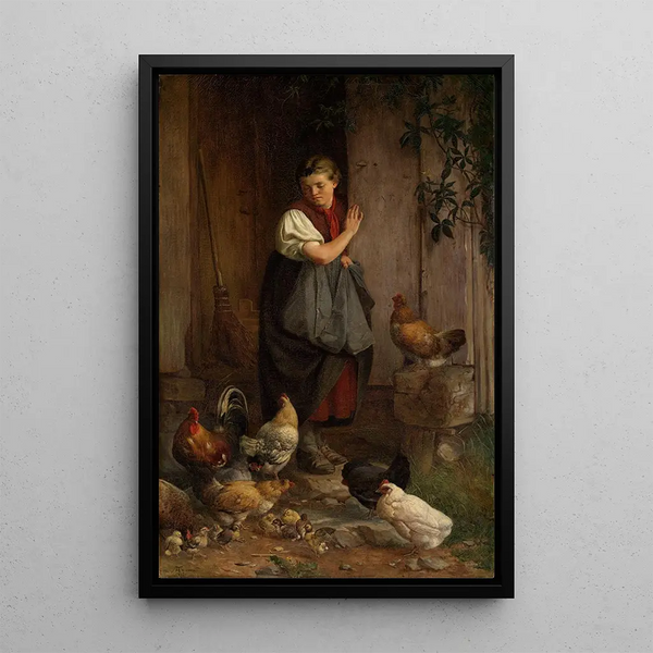 Nourrir les poules - Hans Thoma — quadro incorniciato alla parete