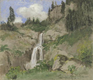 Hans Thoma - Landschaft mit Wasserfall Dekoration zu einem Puppentheater.webp