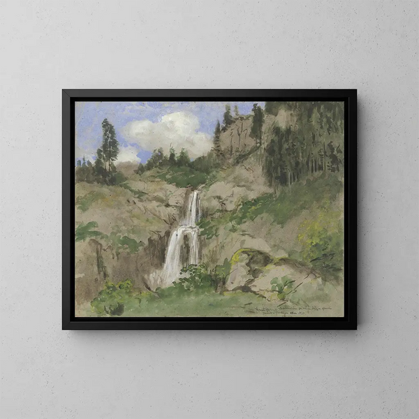 Paesaggio con cascata, decorazione per un teatro di marionette - Hans Thoma — quadro incorniciato alla parete