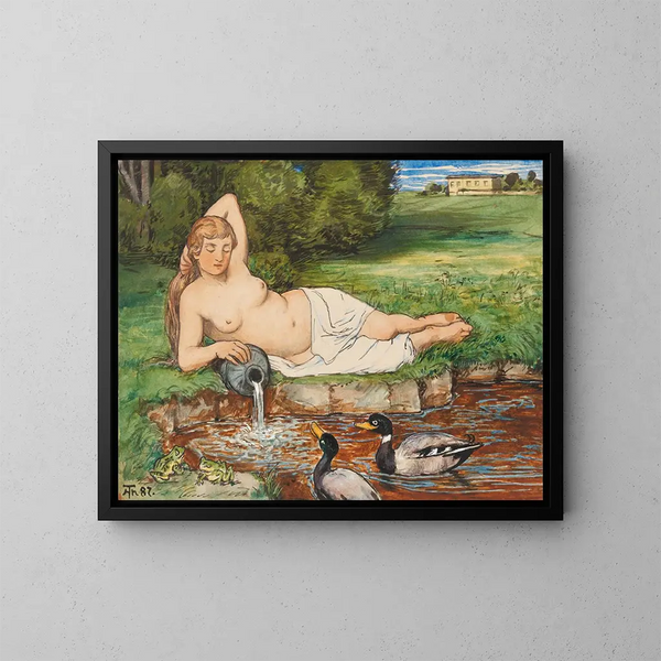 Nymphe au bord d'un ruisseau - Hans Thoma — quadro incorniciato alla parete