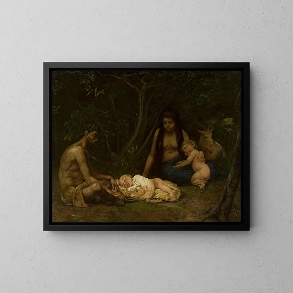 La famiglia dei satiro che solleva Zeus - Hans Thoma — quadro incorniciato alla parete