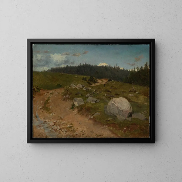 Sentiero roccioso ai margini della foresta - Hans Thoma — quadro incorniciato alla parete