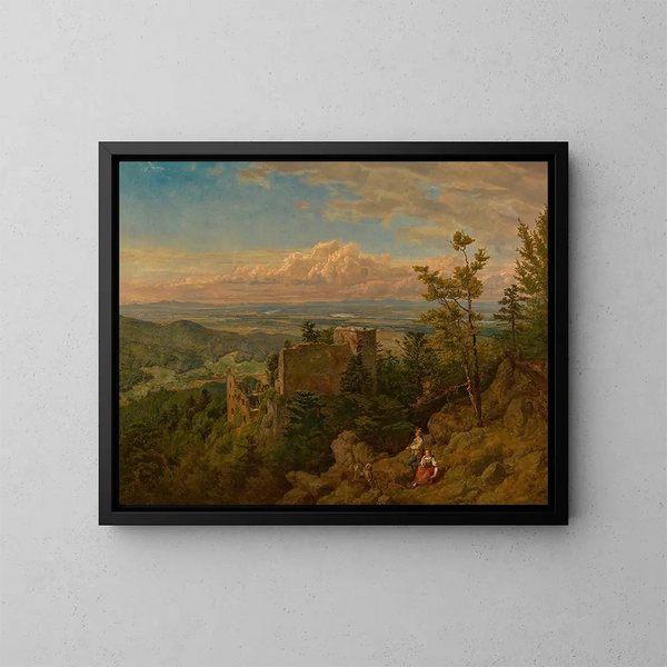 Le rovine del castello di Hohenbaden che sovrasta la valle del Reno - Hans Thoma — quadro incorniciato alla parete