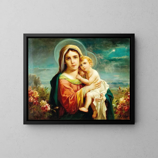 Vergine con Bambino e putti - Hans Zatzka — quadro incorniciato alla parete