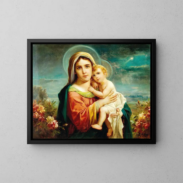 Vergine con Bambino e putti - Hans Zatzka — quadro incorniciato alla parete
