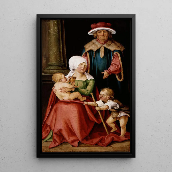 Marie Salomé e Zébédée con i loro figli Giacomo il Maggiore e Giovanni l'Evangelista - Hans von Kulmbach — quadro incorniciato alla parete