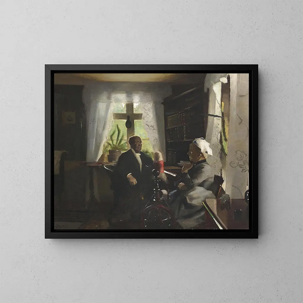 Una conversazione nel soggiorno - Harald Slott-Møller — quadro incorniciato alla parete